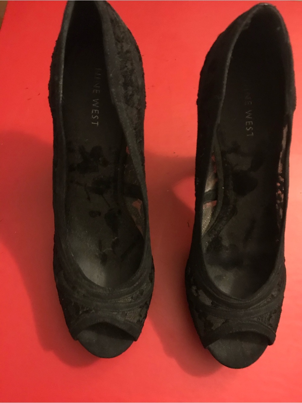Nine West Black Lace Peep Toe Platform Pumps